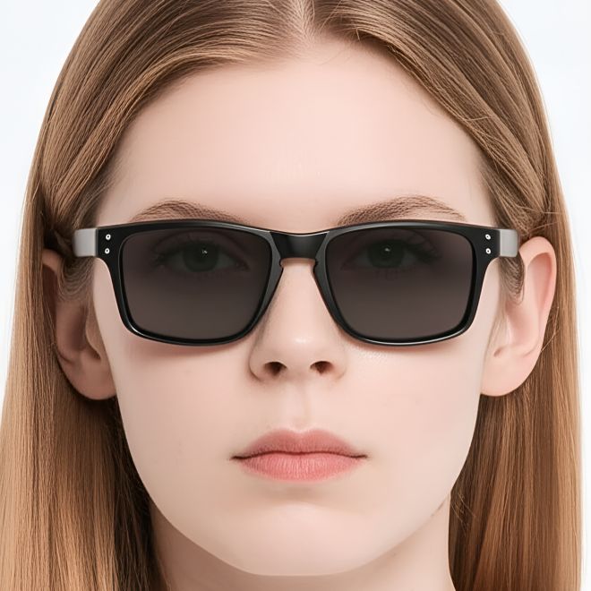 Rechteckige polarisierte Sonnenbrille aus schwarzem Kunststoff #BS0205-0022
