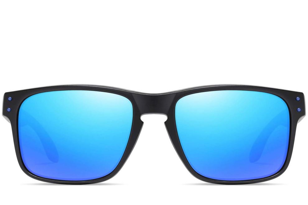 Rechteckige polarisierte Sonnenbrille aus blauem Kunststoff #BS0205-0023