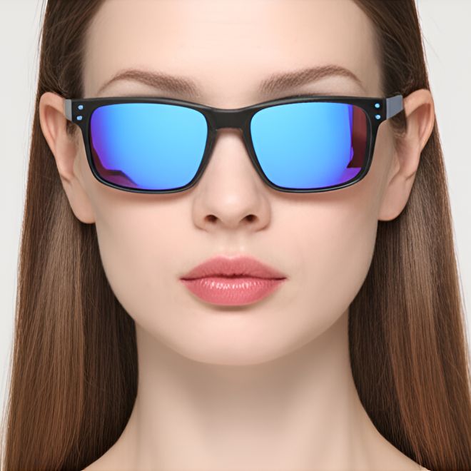 Rechteckige polarisierte Sonnenbrille aus blauem Kunststoff #BS0205-0023