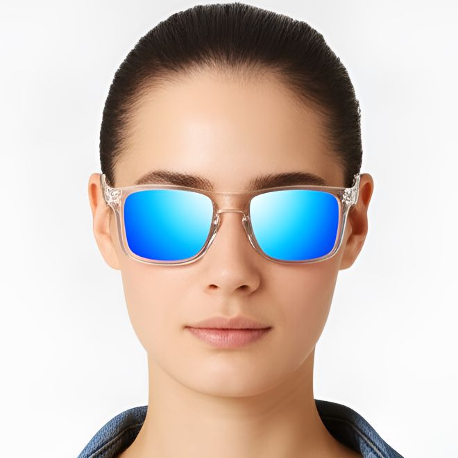 Rechteckige, transparente, polarisierte Sonnenbrille aus Kunststoff #BS0205-0024