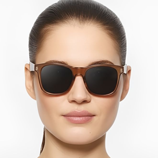 Lunettes de soleil polarisées rectangulaires en plastique marron #BS0205-0027