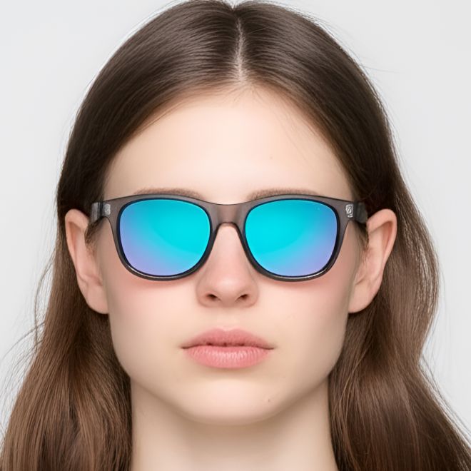 Rechteckige polarisierte Sonnenbrille aus blauem Kunststoff #BS0205-0029