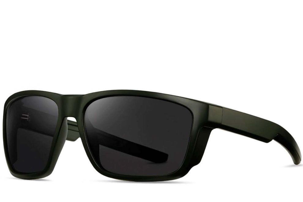 Rechteckige polarisierte Sonnenbrille aus grünem Kunststoff #BS0205-0032