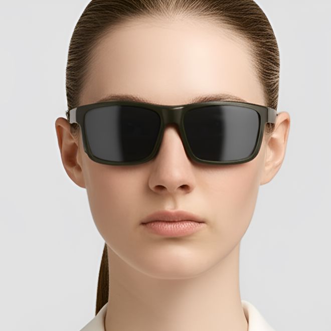 Rechteckige polarisierte Sonnenbrille aus grünem Kunststoff #BS0205-0032