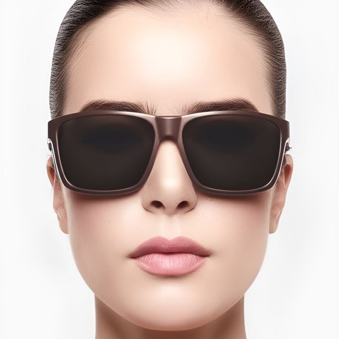 Rechteckige polarisierte Sonnenbrille aus braunem Kunststoff #BS0205-0034