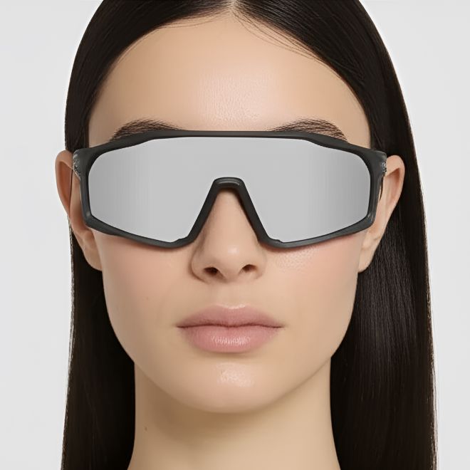 Halbrandlose, graue TR90-Sonnenbrille mit Polarisation #BS0205-0038
