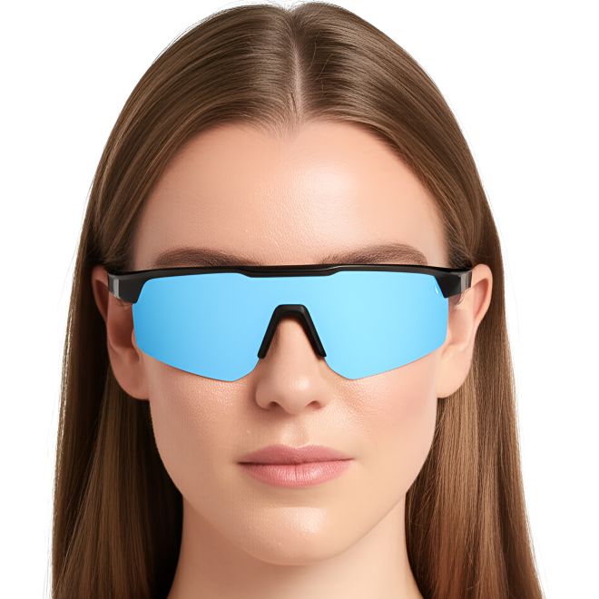 Halbrandlose, blaue TR90-Sonnenbrille mit Polarisation #BS0205-0042