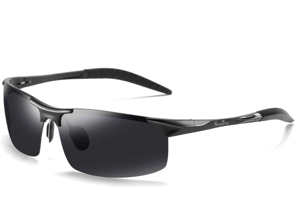Gafas de sol polarizadas de aluminio negro semi al aire #BS0205-0051
