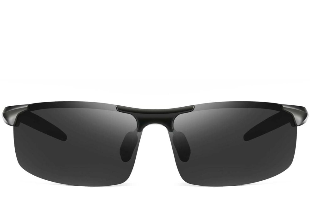 Semi-rimless Black Aluminium Polarized Sunglasses #BS0205-0051