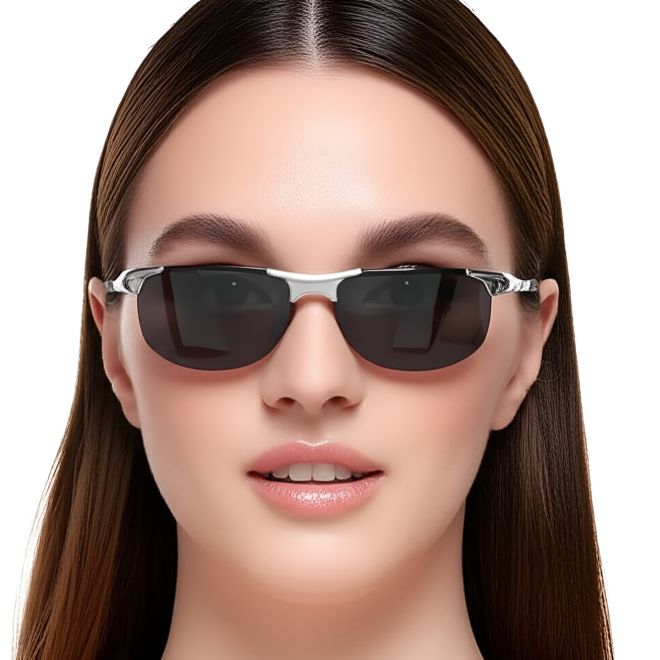 Lunettes de soleil polarisées en aluminium argenté à demi-cercle #BS0205-0052