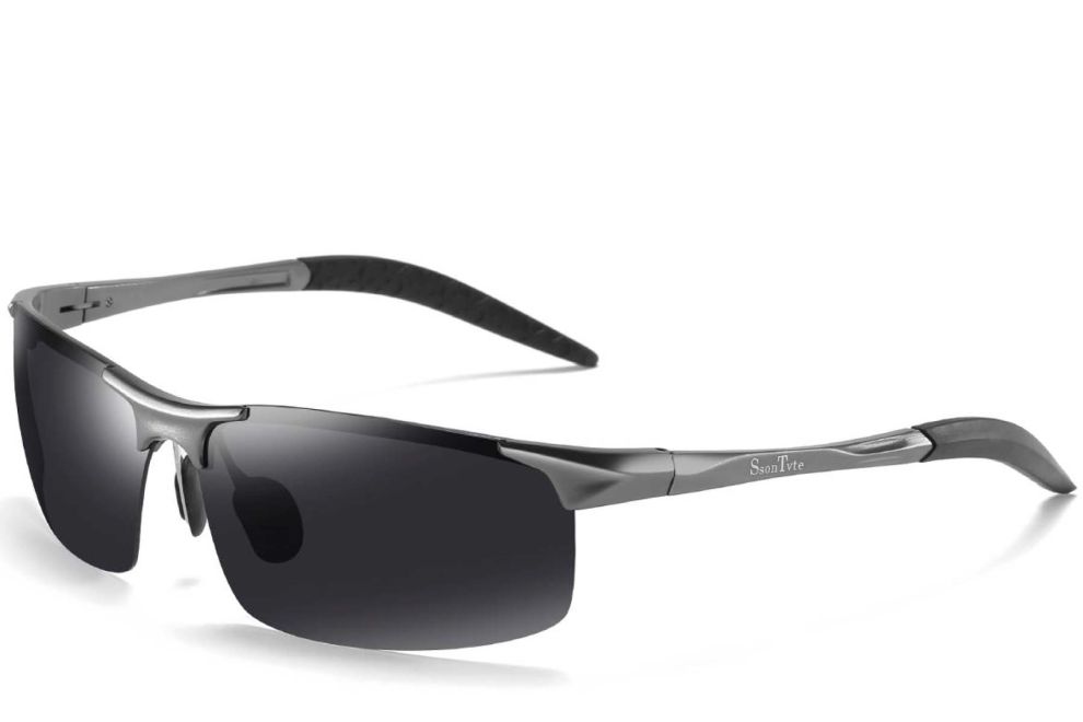 Semi-rimless Grey Aluminium Polarized Sunglasses #BS0205-0053