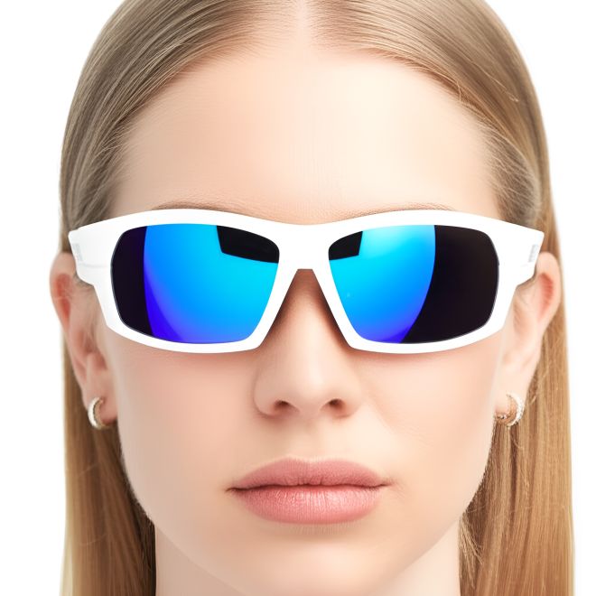 Rechteckige weiße polarisierte TR90-Sonnenbrille #BS0205-0064