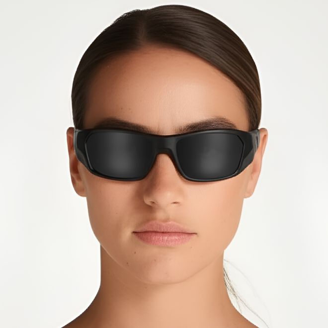 Rechteckige schwarze polarisierte TR90-Sonnenbrille #BS0205-0065