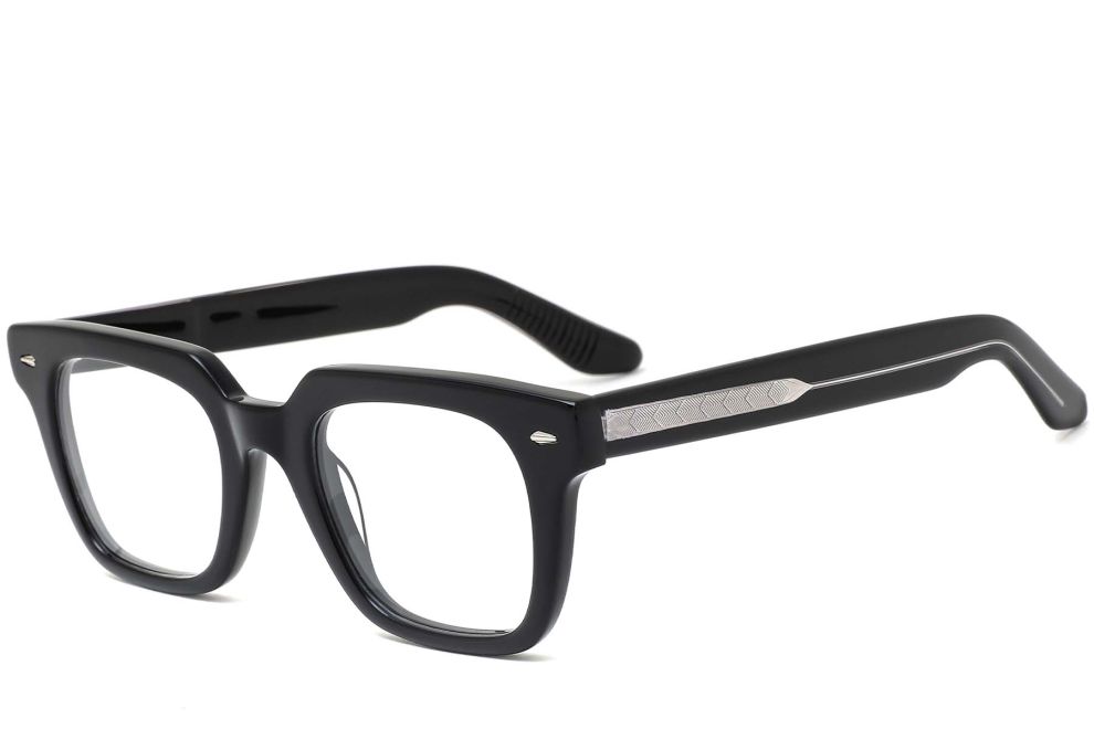 Rechteckige schwarze Acetatbrille #BS0420-0128