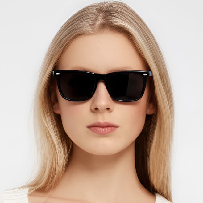 Rechteckige Sonnenbrille aus schwarzem Acetat #BS0420-0132