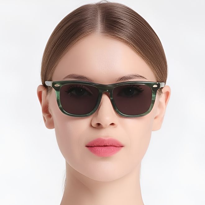 Rechteckige grüne Acetat-Sonnenbrille #BS0420-0134