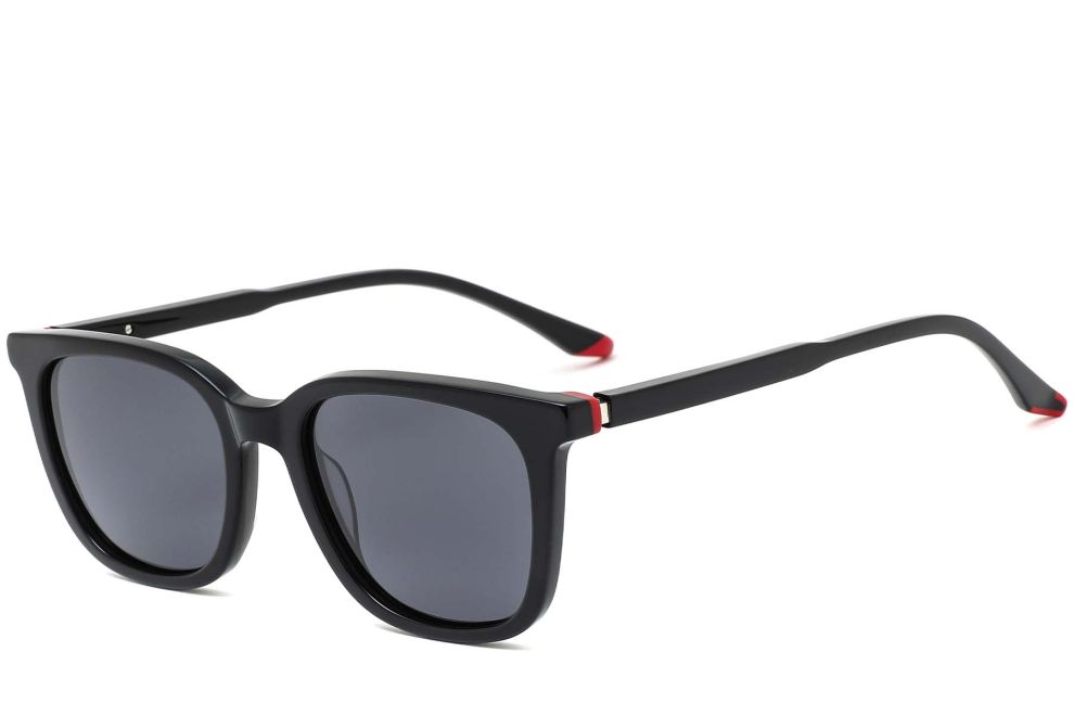 Rechteckige Sonnenbrille aus schwarzem Acetat #BS0420-0137