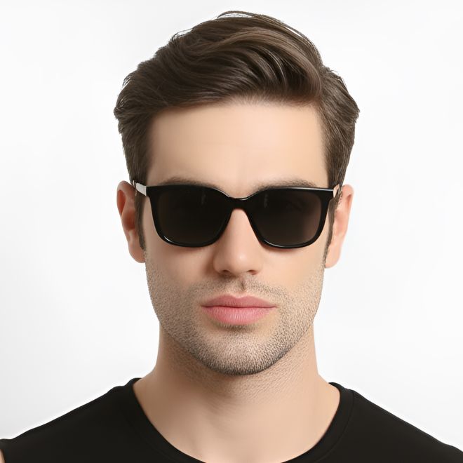 Rechteckige Sonnenbrille aus schwarzem Acetat #BS0420-0137