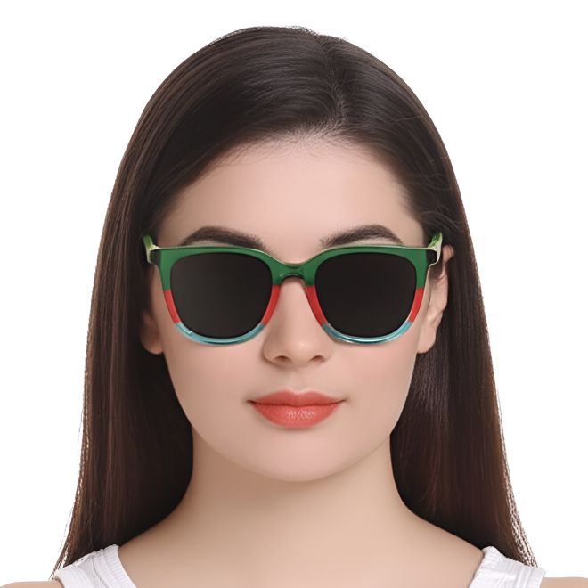 Rechteckige grüne Acetat-Sonnenbrille #BS0420-0141