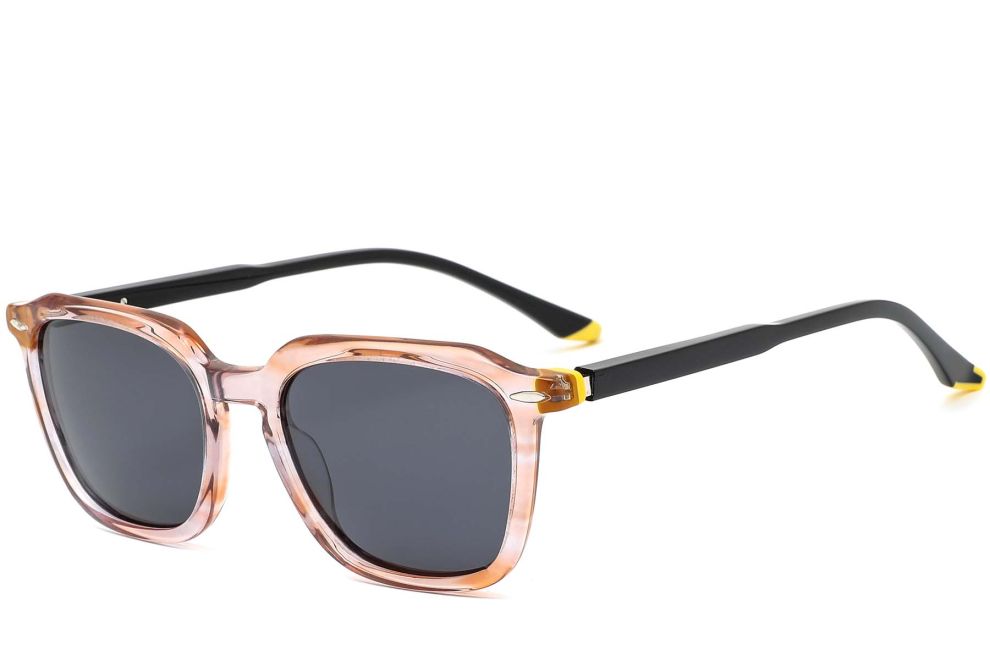 Lunettes de soleil rectangulaires en acétate marron #BS0420-0143