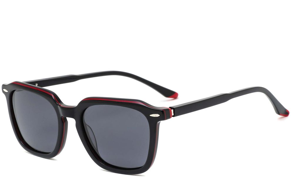 Rechteckige rote Acetat-Sonnenbrille #BS0420-0144