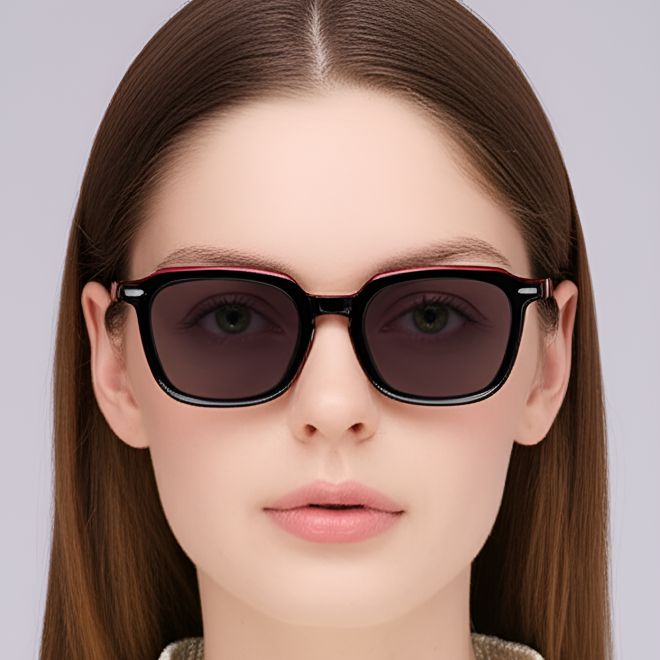 Rechteckige rote Acetat-Sonnenbrille #BS0420-0144