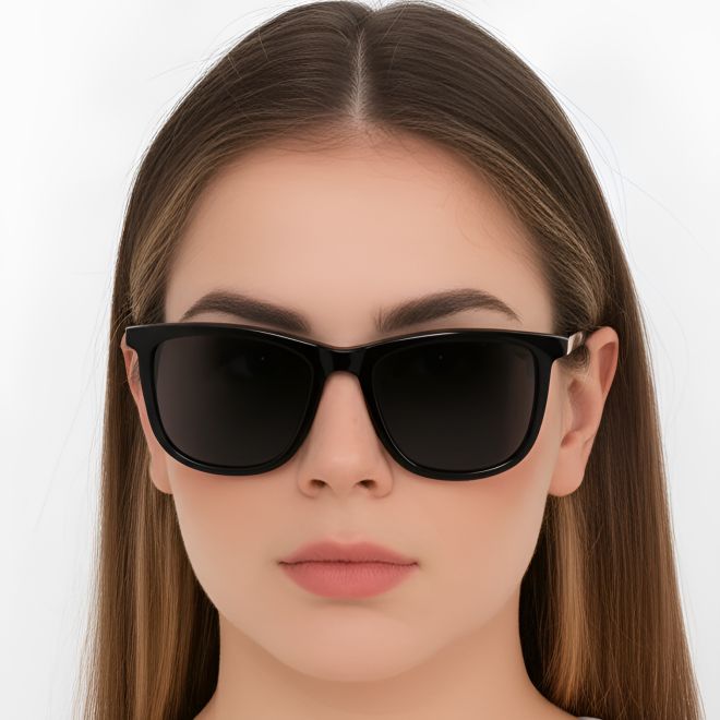 Rechteckige Sonnenbrille aus schwarzem Acetat #BS0420-0147