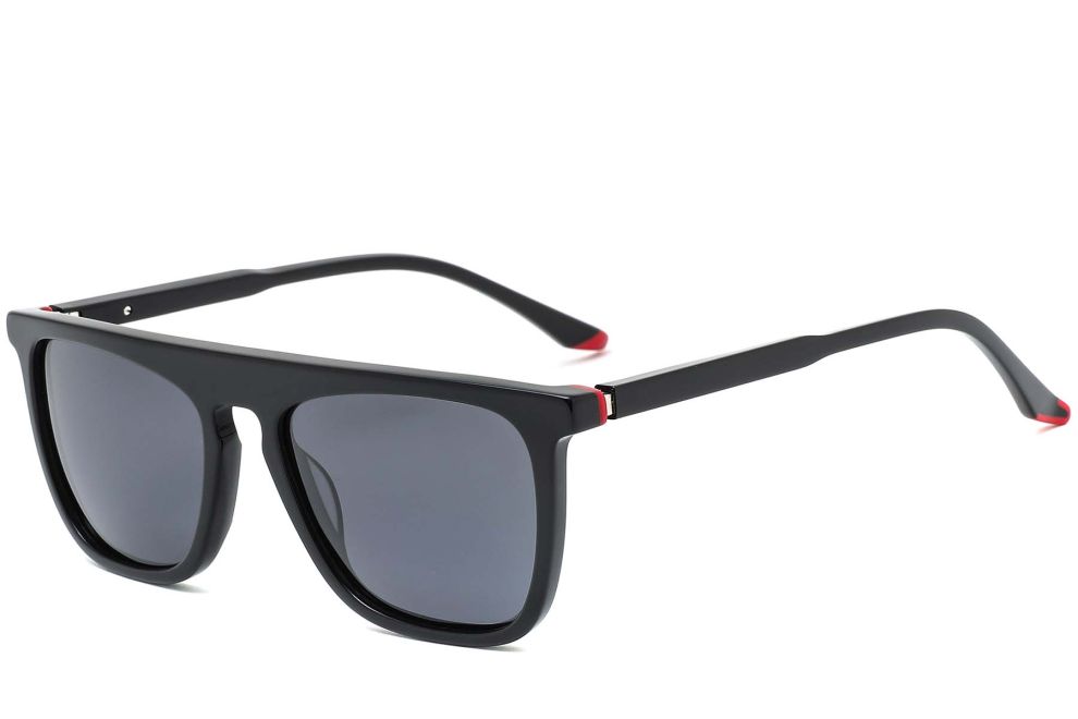 Rechteckige Sonnenbrille aus schwarzem Acetat #BS0420-0153