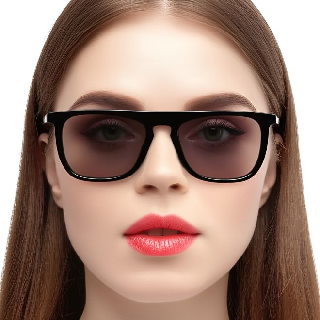 Rechteckige Sonnenbrille aus schwarzem Acetat #BS0420-0153