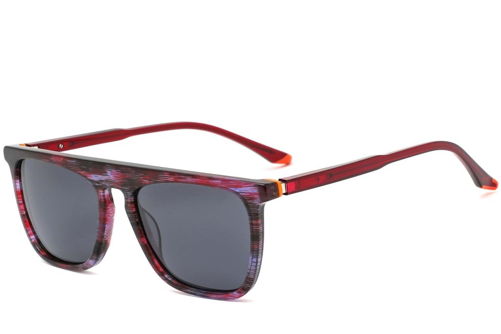 Rechteckige rote Acetat-Sonnenbrille #BS0420-0157