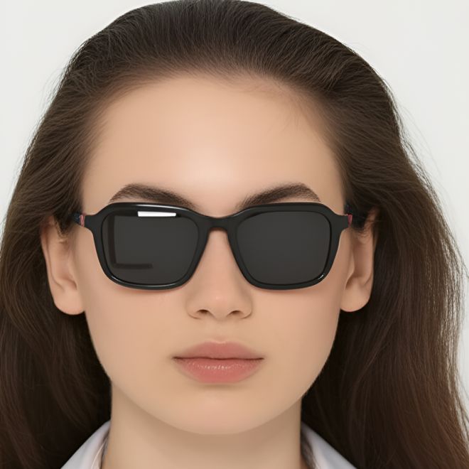 Rechteckige Sonnenbrille aus schwarzem Acetat #BS0420-0158