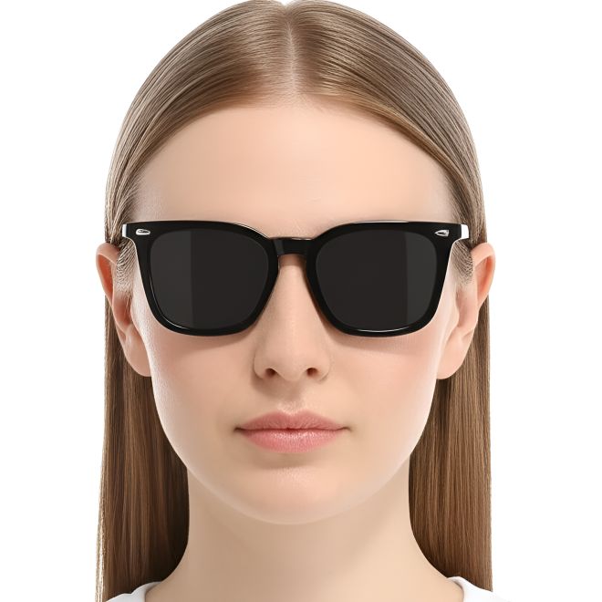 Rechteckige Sonnenbrille aus schwarzem Acetat #BS0420-0164