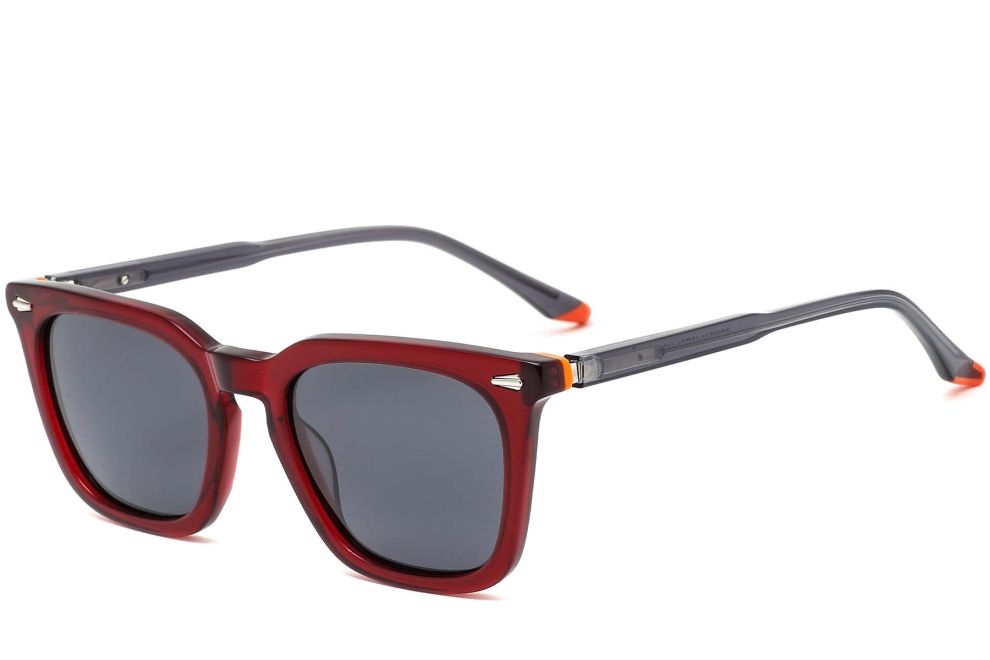 Rectangular Red Acetate Sunglasses #BS0420-0165