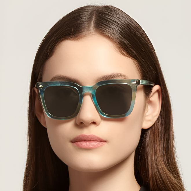 Rechteckige grüne Acetat-Sonnenbrille #BS0420-0168