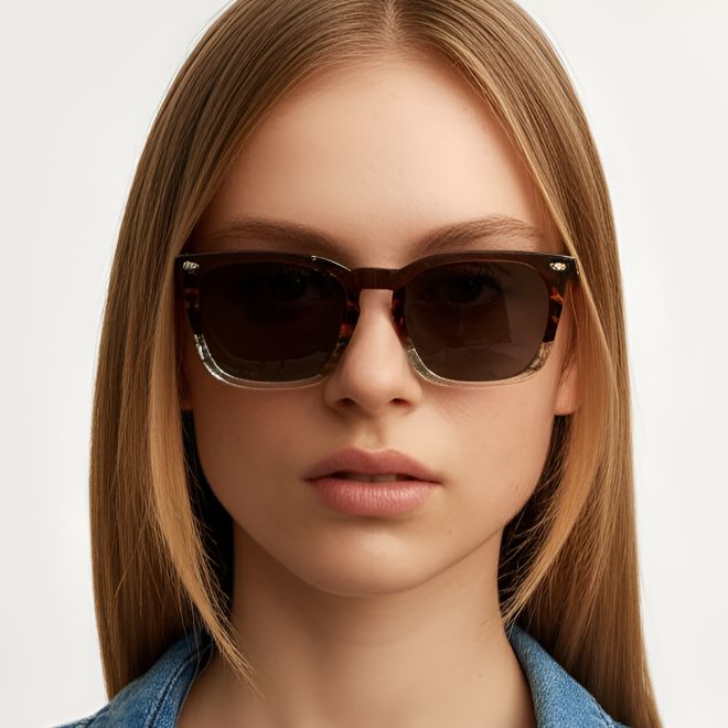 Rechteckige Schildpatt-Acetat-Sonnenbrille #BS0420-0169