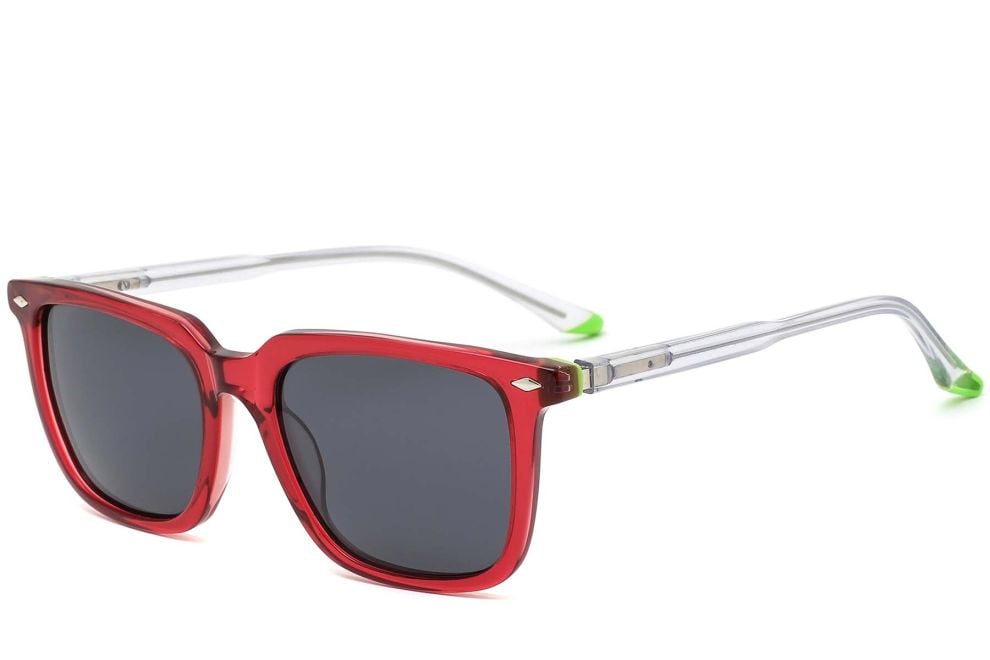 Rectangular Red Acetate Sunglasses #BS0420-0172