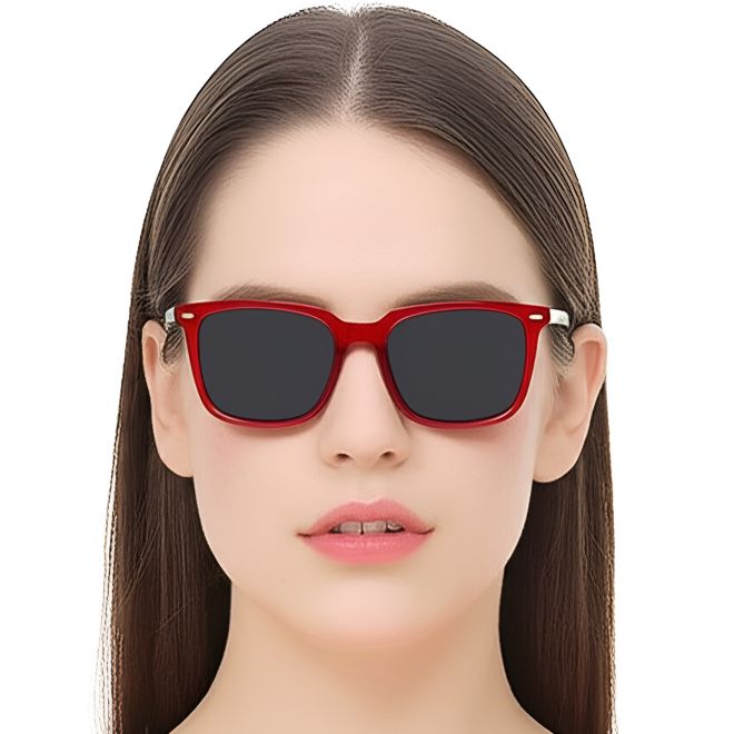 Rechteckige rote Acetat-Sonnenbrille #BS0420-0172