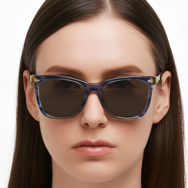 Rechteckige Sonnenbrille aus blauem Acetat #BS0420-0177