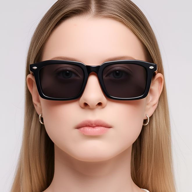 Rechteckige Sonnenbrille aus schwarzem Acetat #BS0420-0182