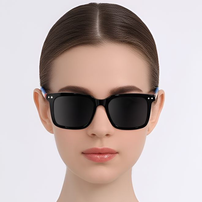 Rechteckige Sonnenbrille aus schwarzem Acetat #BS0420-0192