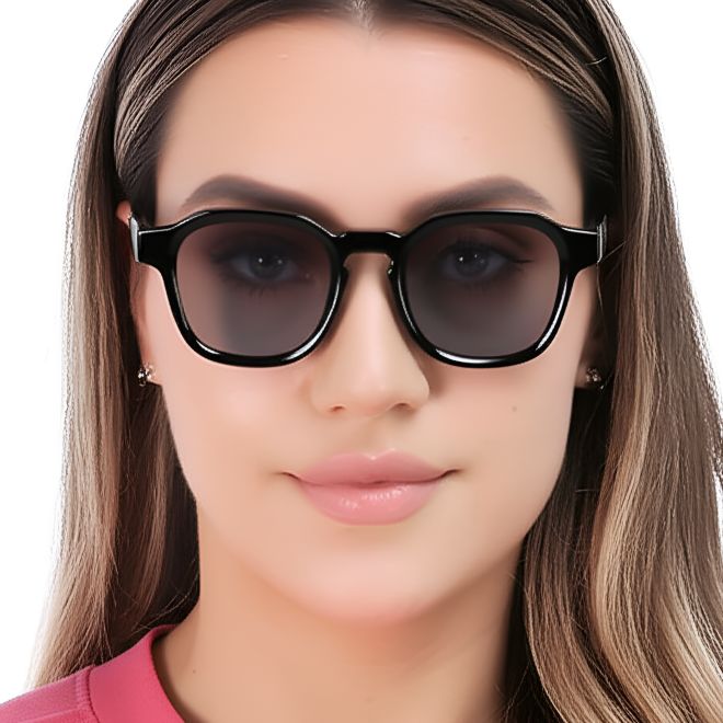 Rechteckige Sonnenbrille aus schwarzem Acetat #BS0420-0197