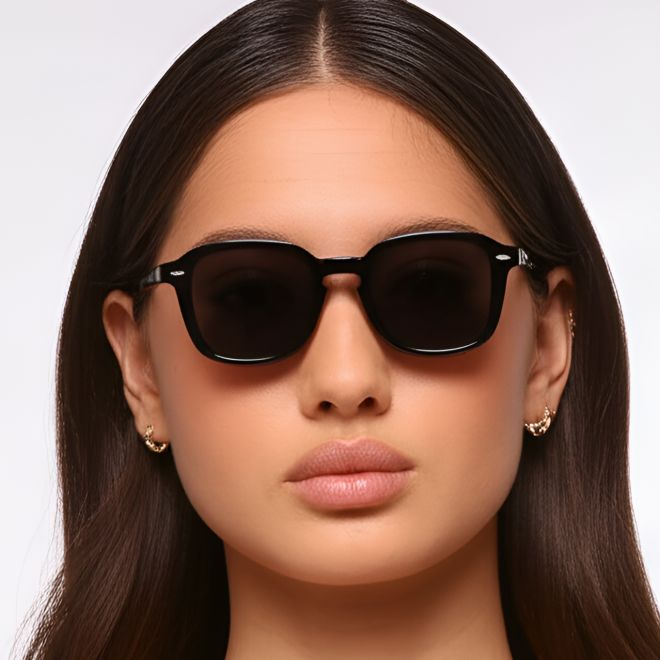 Rechteckige Sonnenbrille aus schwarzem Acetat #BS0420-0207