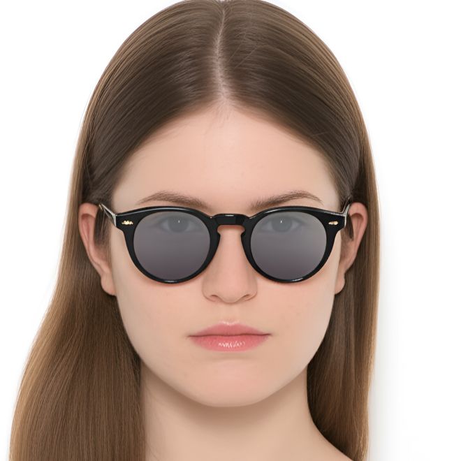 Runde schwarze Acetat-Sonnenbrille #BS0420-0217