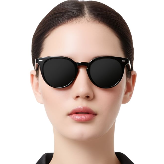 Round Black Acetate Sunglasses #BS0420-0222