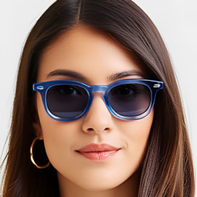 Lunettes de soleil rondes en acétate bleu #BS0420-0230