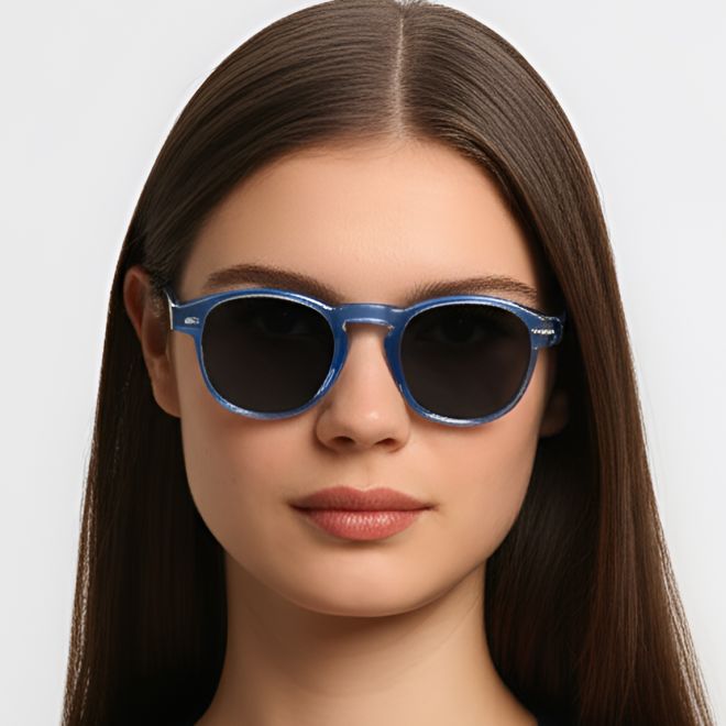 Rechteckige Sonnenbrille aus blauem Acetat #BS0420-0235