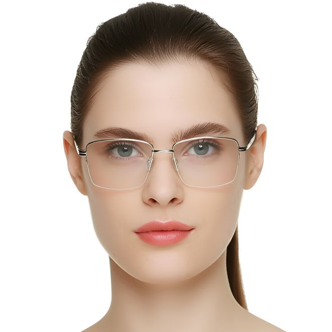 Lunettes demi-cerclées en métal argenté #BS0420-0256
