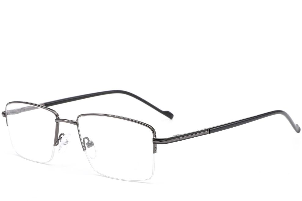 Halbrandlose Brille aus grauem Metall #BS0420-0257
