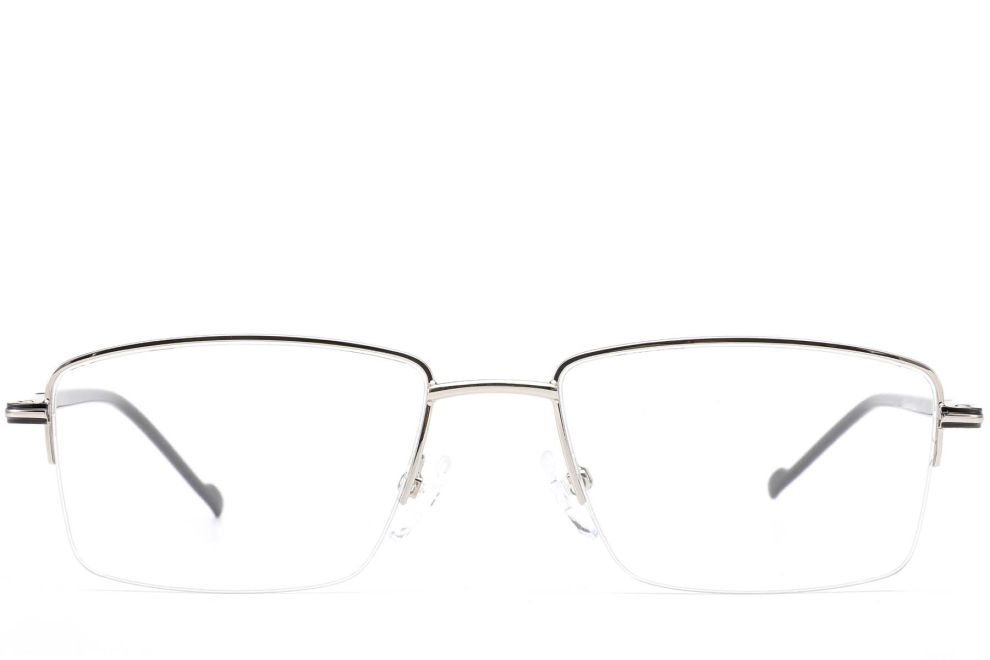 Halbrandlose Brille aus grauem Metall #BS0420-0257