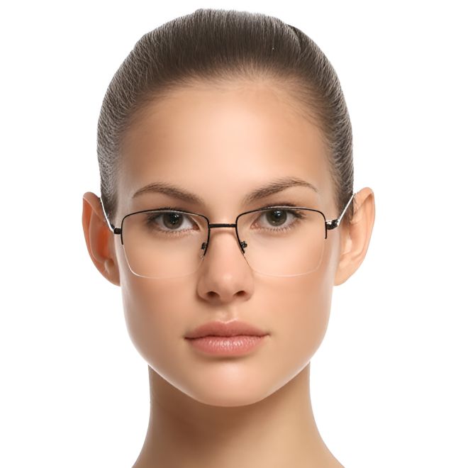 Semi-rimless Black Metal Glasses #BS0420-0258